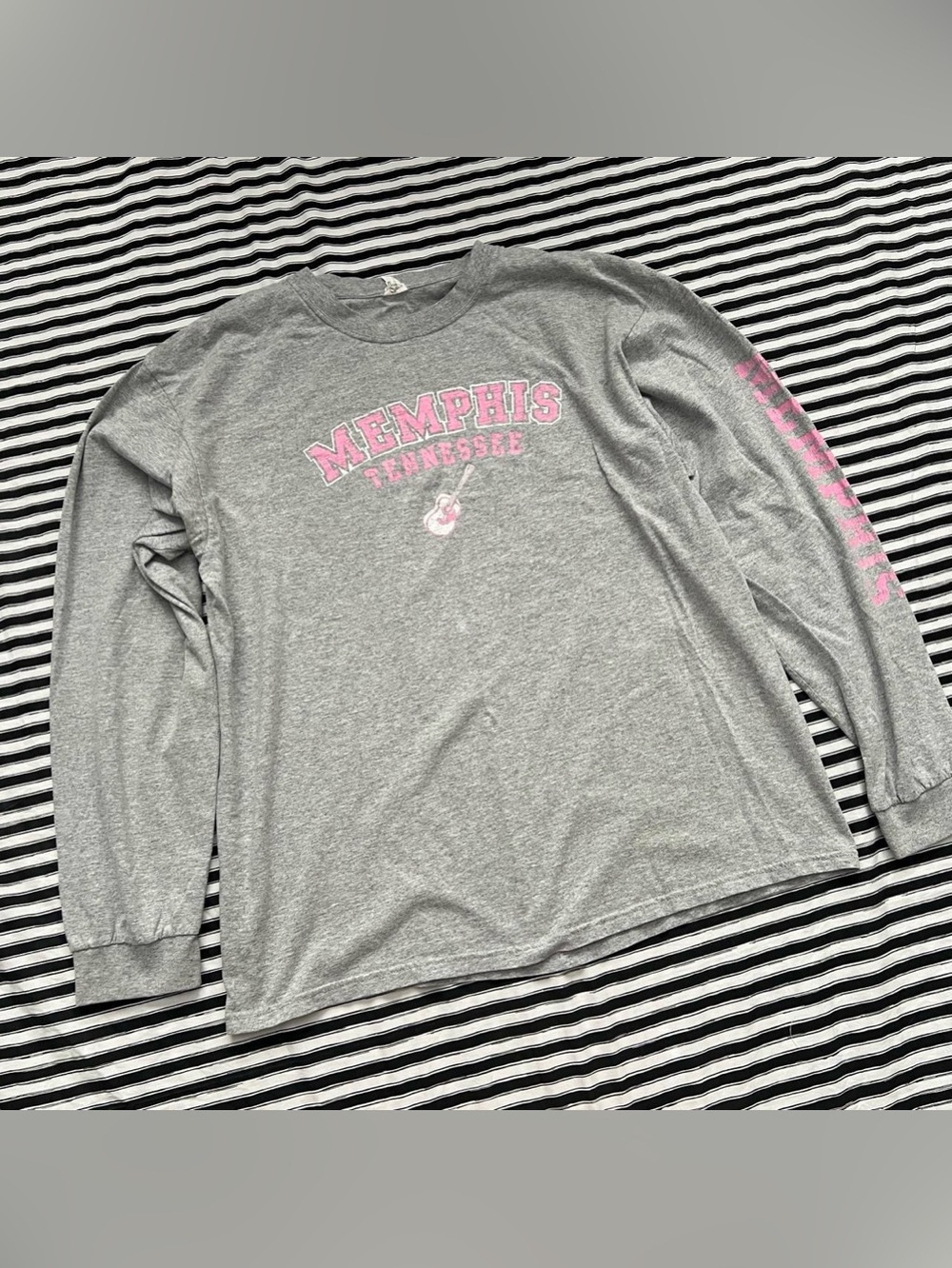 Memphis Tennessee Gray Long Sleeve Tee with Pink Graphic